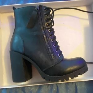 Black Heeled Combat Boots Size 6 1/2